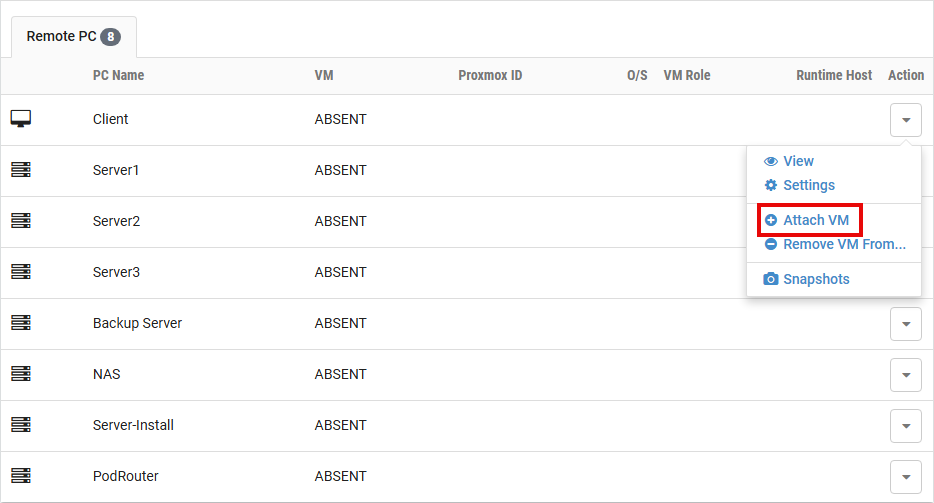 Remote PC Attach VM